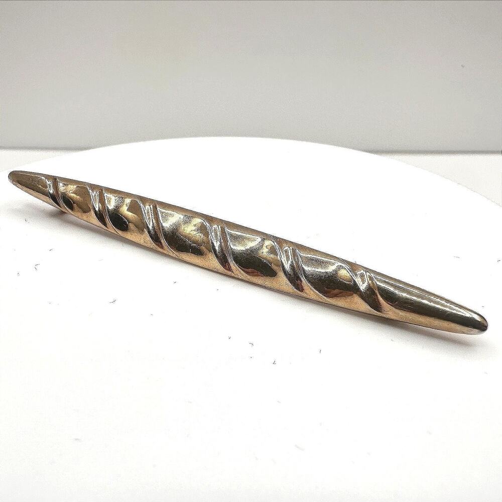 Vintage 80s Gold Tone Twisted Ribbon Bar Brooch Pin Minimalist Modernist Jewelry